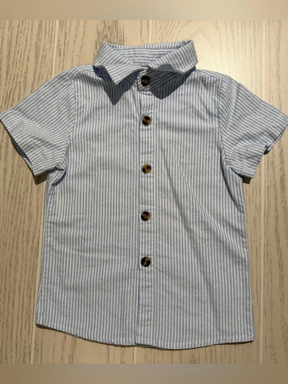 Boys 3T Button Down Shirt Bundle Blue Beige Striped 2pc Like New